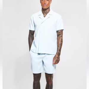 PLEATED WRAP SHIRT AND SHORT SET // Boohoo Men // Size L